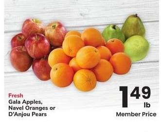 Gala Apples, Navel Oranges or D'Anjou Pears - Fresh