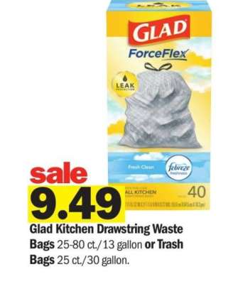 Glad Kitchen Drawstring Waste Bags - 25-80 ct./13 gallon or Trash Bags 25 ct./30 gallon.