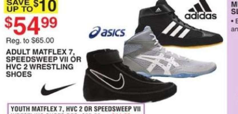 ASICS, ADIDAS AND NIKE ADULT MATFLEX 7, SPEEDSWEEP VII OR HVC 2 WRESTLING SHOES