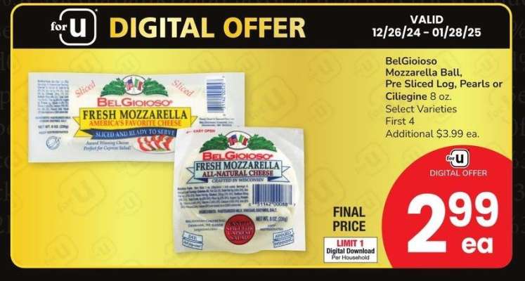 BelGioioso Mozzarella Ball, Pre Sliced Log, Pearls or Ciliegine - 8 oz. Select Varieties