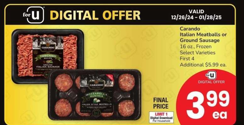 Carando Italian Meatballs or Ground Sausage - 16 oz., Frozen Select Varieties