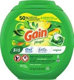 Gain Liquid Laundry Detergent 154 oz or flings 60 ct or Gain Fireworks or Downy Unstopables 24 oz