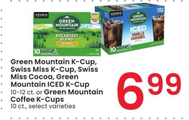 Green Mountain K-Cup, Swiss Miss K-Cup, Swiss Miss Cocoa, Green Mountain ICED K-Cup 10-12 ct. or Green Mountain Coffee K-Cups 10 ct. - select varieties