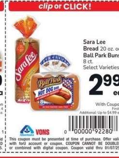 Sara Lee Bread 20 oz. or Ball Park Buns 8 ct. - Select Varieties