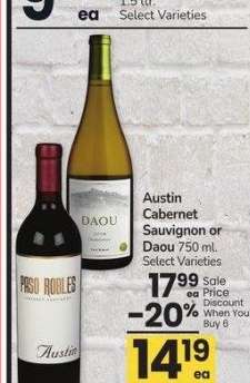 Austin Cabernet Sauvignon or Daou - 750 ml. Select Varieties