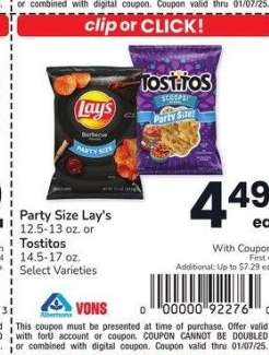 Party Size Lay's 12.5-13 oz. or Tostitos 14.5-17 oz. - Select Varieties