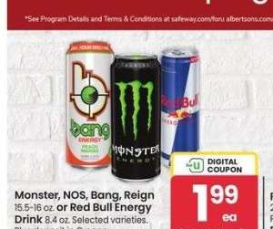 Monster, NOS, Bang, Reign 15.5-16 oz. or Red Bull Energy Drink 8.4 oz. - Selected varieties.