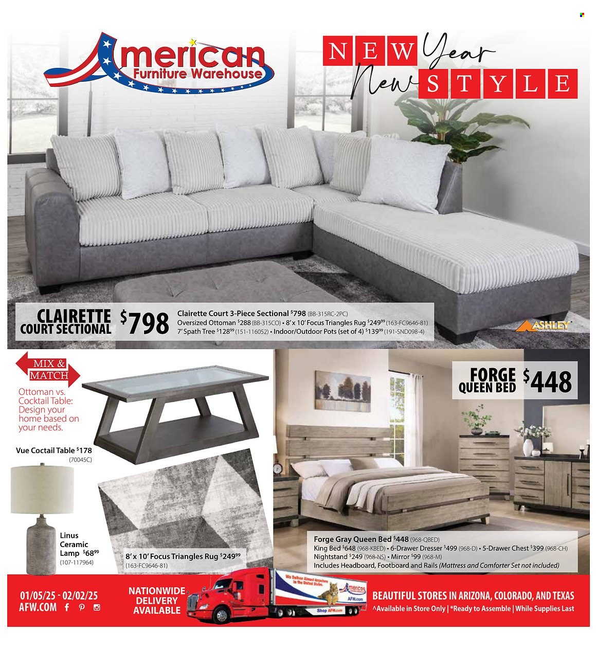 American Furniture Warehouse ad - 01/05/2025 - 02/02/2025. Page 1