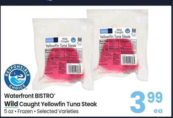 Waterfront BISTRO® Wild Caught Yellowfin Tuna Steak - 5 oz • Frozen • Selected Varieties