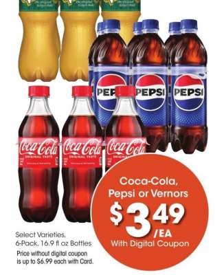 Coca-Cola, Pepsi or Vernors - Select Varieties, 6 - Pack, 16.9 fl oz Bottles