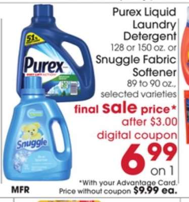 Purex Liquid Laundry Detergent or Snuggle Fabric Softener