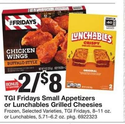 TGI Fridays Small Appetizers or Lunchables Grilled Cheesies