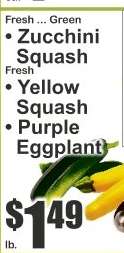 Zucchini Squash, Yellow Squash, Purple Eggplant