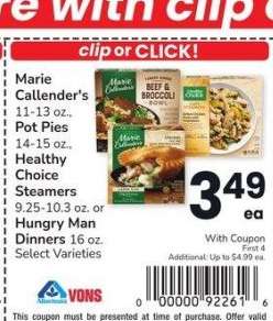 Marie Callender's 11-13 oz., Pot Pies 14-15 oz., Healthy Choice Steamers 9.25-10.3 oz. or Hungry Man Dinners 16 oz. - Select Varieties