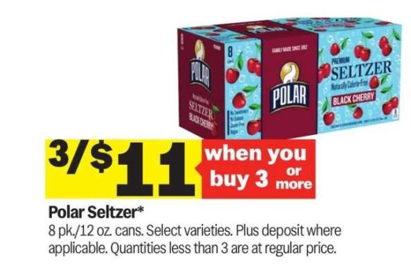 Polar Seltzer - 8 pk./12 oz. cans. Select varieties. 

Plus deposit where applicable. Quantities less than 3 are at regular price.