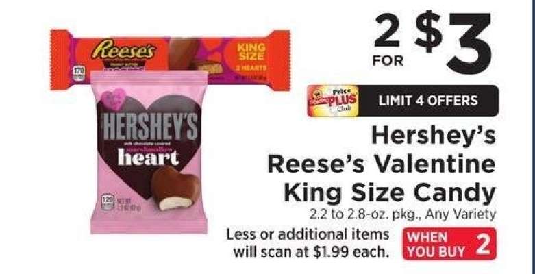 Reese's Valentine King Size Candy - 2.2 to 2.8 - oz. pkg., Any Variety or