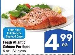 Fresh Atlantic Salmon Portions - 5 oz., Skinless